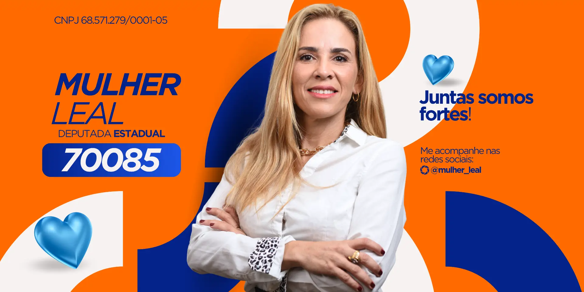 Sandriane Leal, a Mulher Leal, candidata a deputada estadual pelo Avante (número 70085), com o lema "Juntas somos fortes"