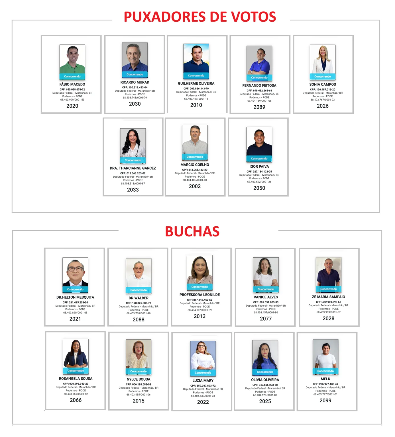 Mosaico com os candidatos do Podemos à Câmara Federal nestas eleições